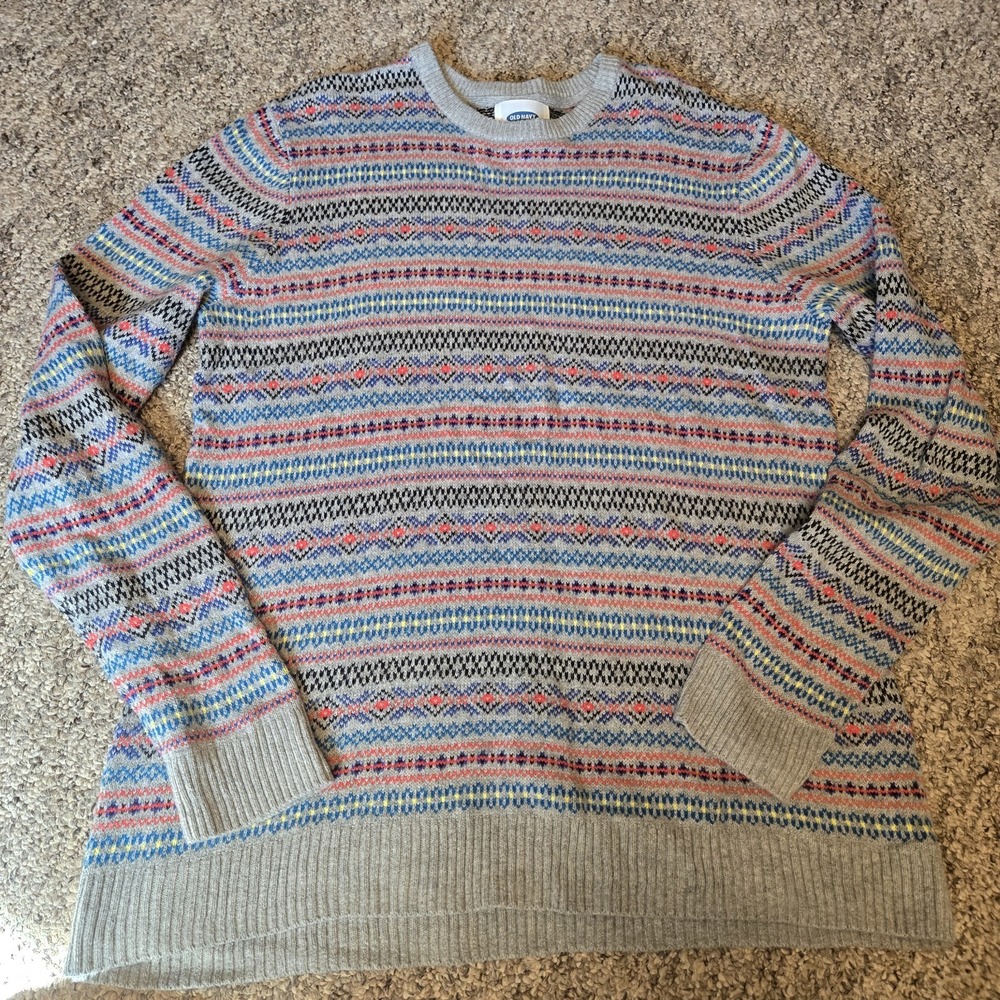 Old Navy Fair Isle Nordic Sweater Patterned Knit Crew Pullover Mens XL Wool Blen